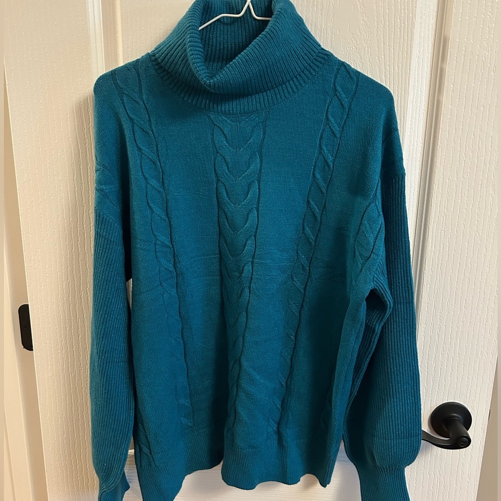 NWT Leani Chic Teal Cable Knit Turtleneck Sweater